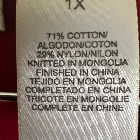 Liz Claiborne Women 1X  Red Botanical print 3/4 sleeve knit top - Picture 6 of 9